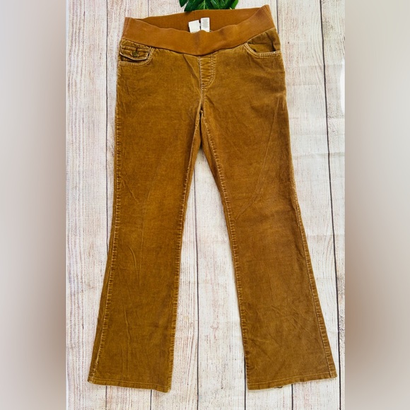 duo Maternity Pants - Duo Maternity Brown Elastic Waist Bootcut Flare Corduroy Pants Size M